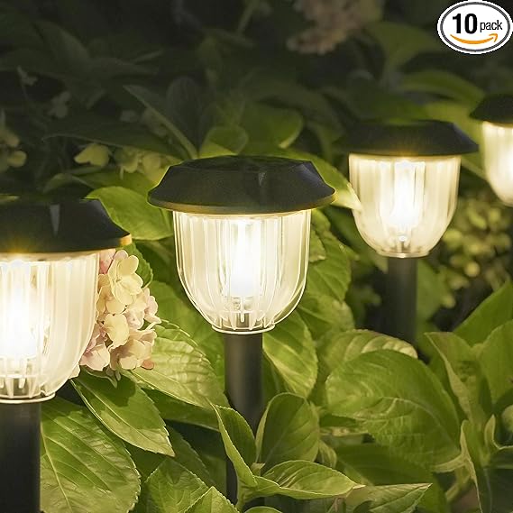 AOSEA Bright 10 Pack Solar Lights Outdoor IP65 Waterproof,LED Solar Lights for Outside,Landscape Lighting,Garden Decorative for Yard,Patio,Landscape,Pathway,Sidewalk,Driveway,Lawn (Warm)