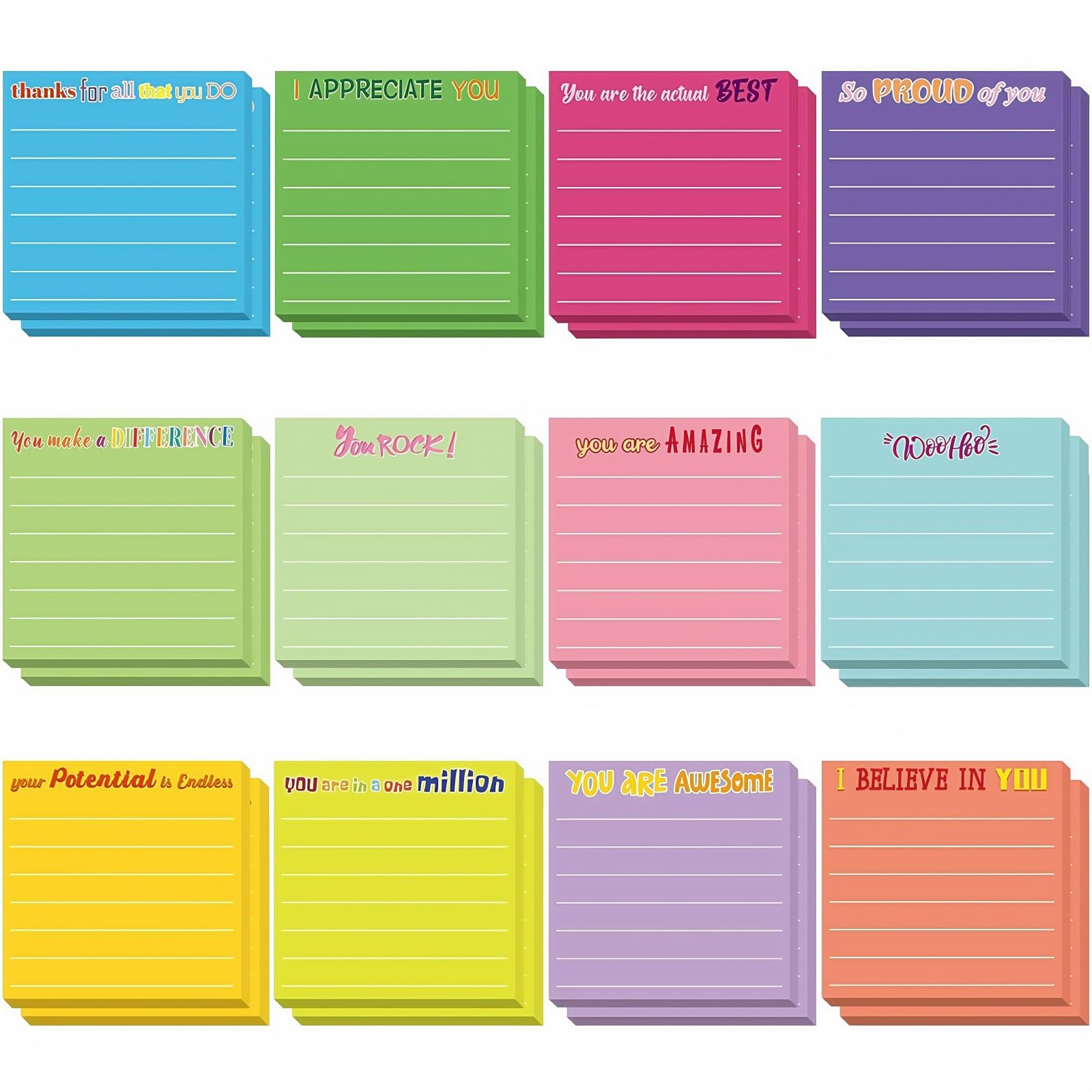 Wonninek 24Pcs Sticky Note with Lines Square 50 Sheets/Pad
