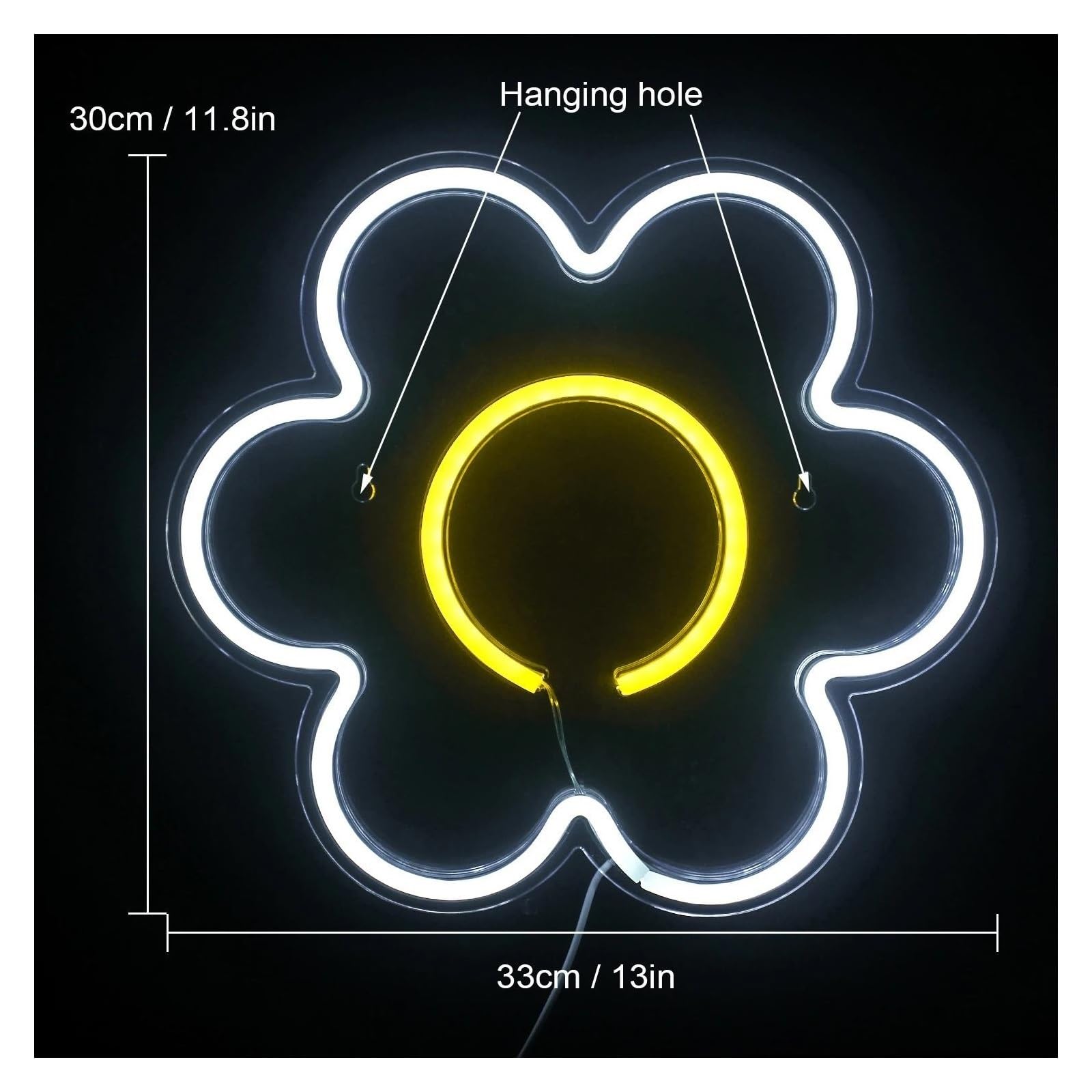 Insegna luminosa al neon Fiore LED per insegna al per neon decorazione da parete corpo appeso per bar negozio festa bambini per la per stanza con casa camera(Bianco)