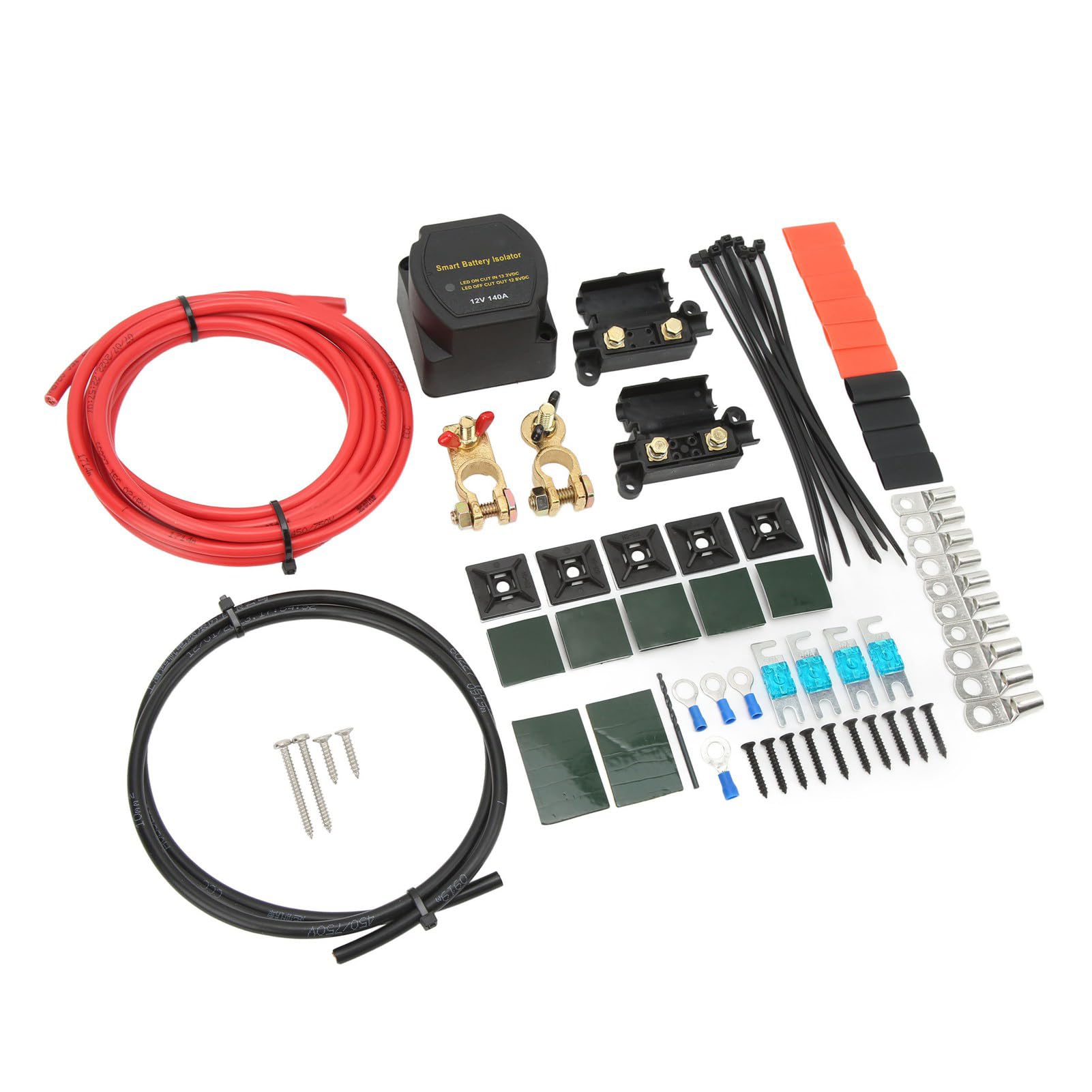 Kit de Aislador de BateríA Dual, 140 A, Impermeable, 12 V, relé Automático Sensible Al Voltaje con Interruptor de Desconexión de bajo Alto Voltaje para Automóviles, Vehículos Recreativos,