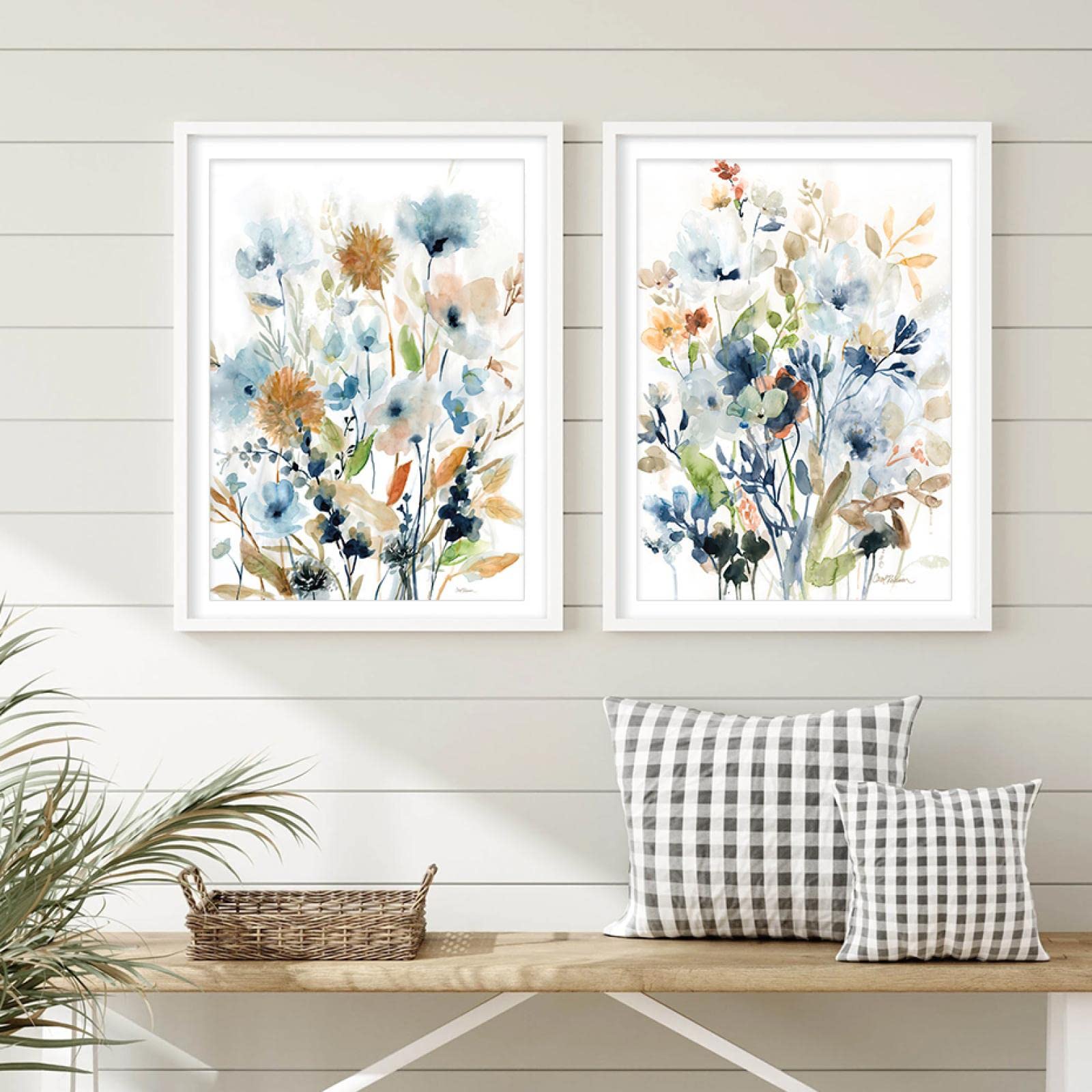 Boho Flores botánicas secas Plantas Carteles Acuarela Lienzo Pinturas Arte Mural Cuadros Impresiones para cocina Decor del hogar 30x40cmx2pcs marco interior