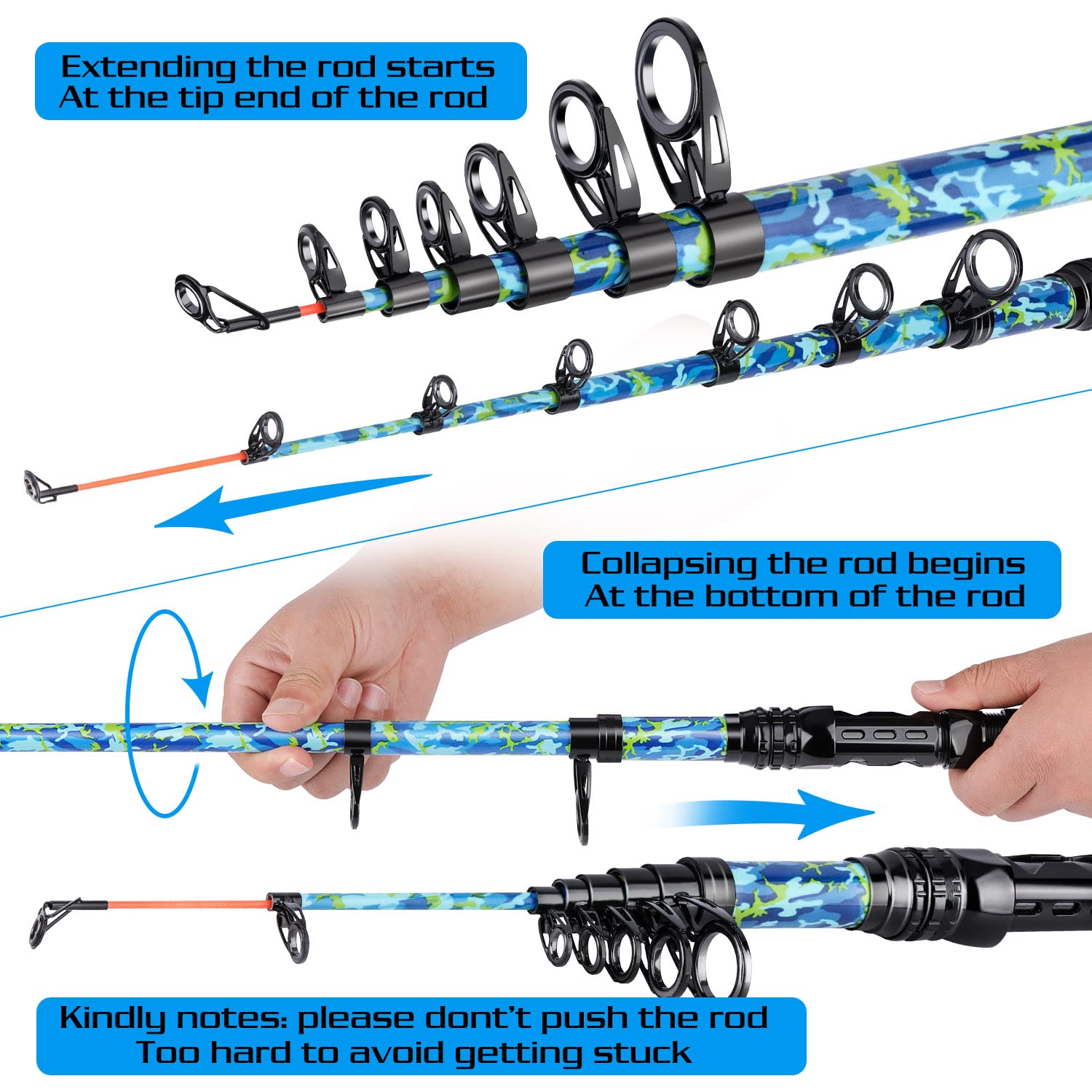 Sougayilang Fishing Rod and Reel Combos with Telescopic Fishing Pole Spinning Reels Fishing Carrier Bag for Travel Saltwater Freshwater Fishing