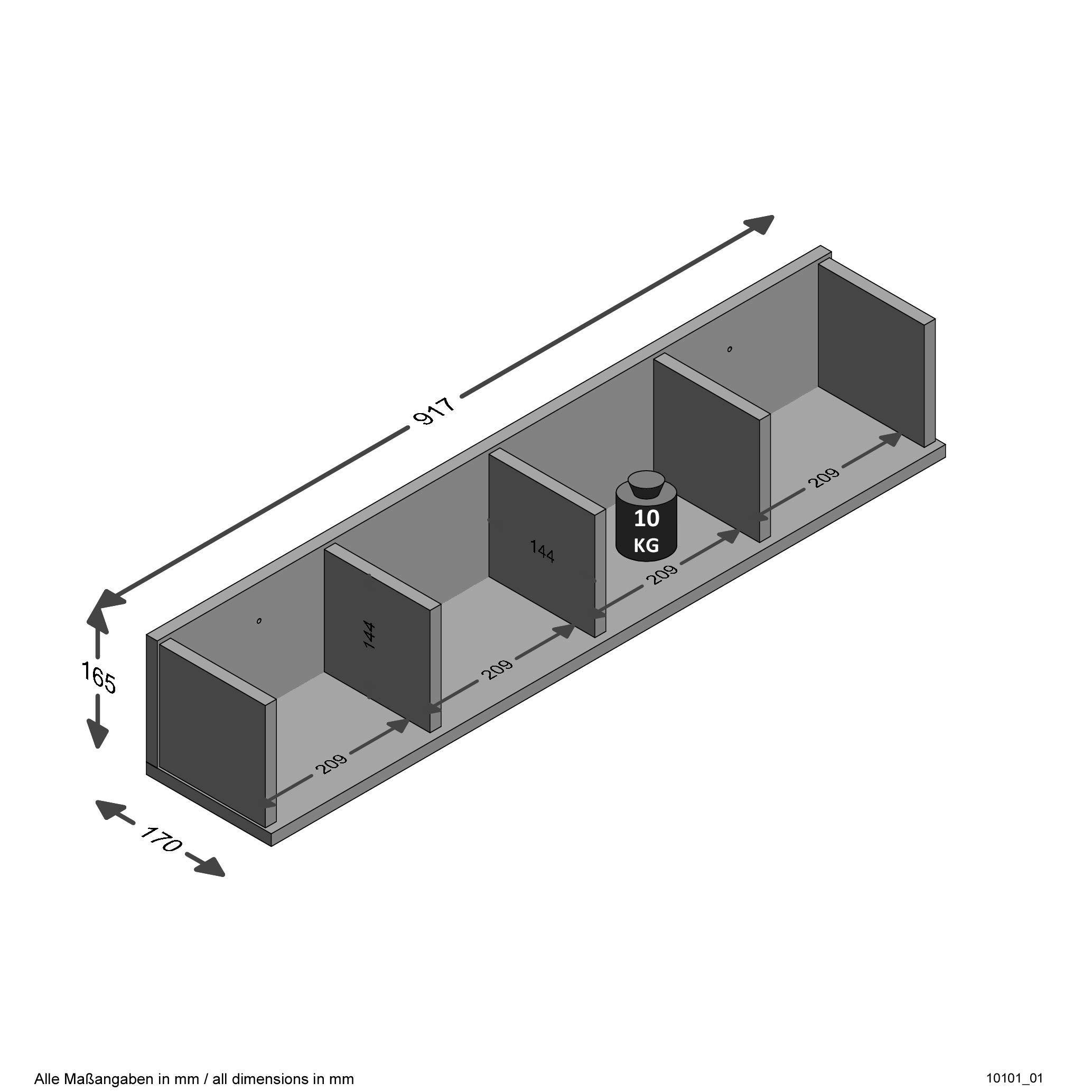 FMD furniture Wandregal, Holz, Eiche, 92 x 17 x 17 cm, 206-004E