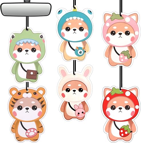 Ambientadores para automóvil, 6 unidades, Shiba Inu, lindo ambientador colgante para espejo retrovisor de automóvil, colgante de aroma colgante de
