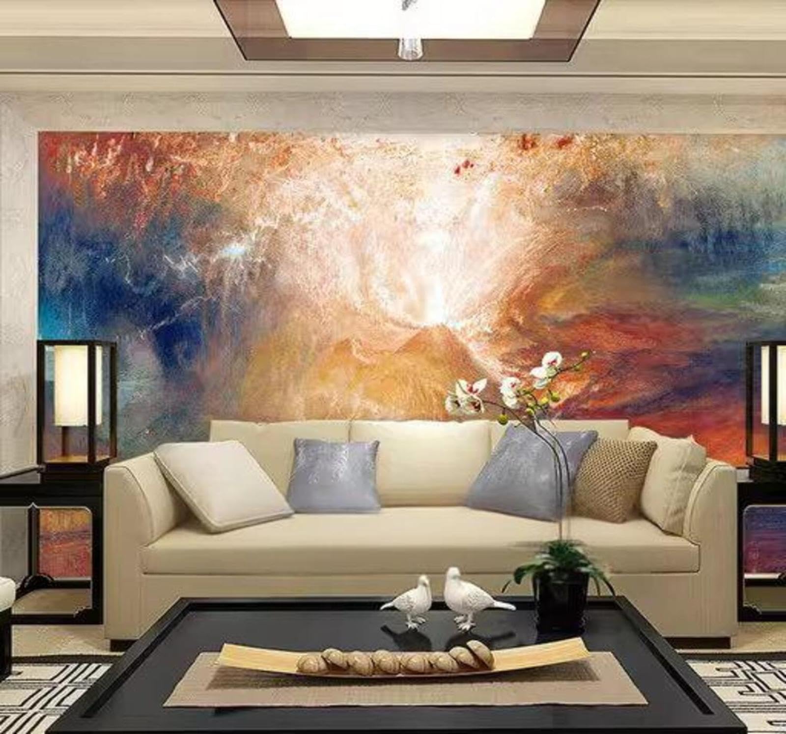 Abstract Hand Drawn Volcanic Eruption Landscape 3D Wallpaper Easy Install Feature Office Living Room Sofa Bedroom TV Background Wall Decoration-400cm×280cm