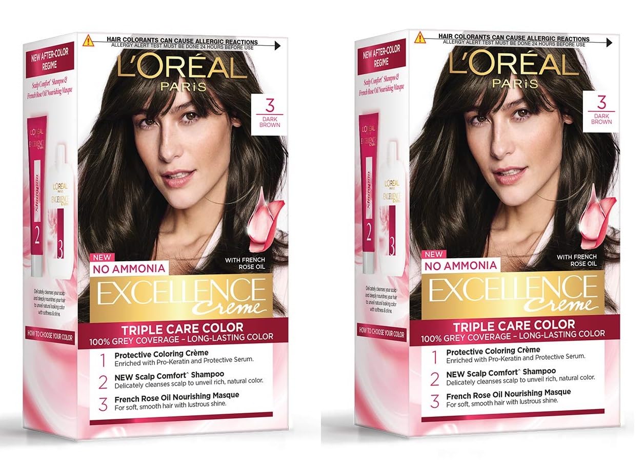 L Oréal Paris Excellence Creme Hair Color, 3 Dark Brown, (72ml+100g) (PACK OF 2)-picture-36