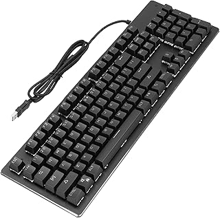 Teclado mecânico para jogos RGB retroiluminado para jogadores de PC, teclado de computador com fio USB de 104 teclas de metal ABS com carregador de telefone sem fio de 5 W, acessórios de computador para escritório em casa