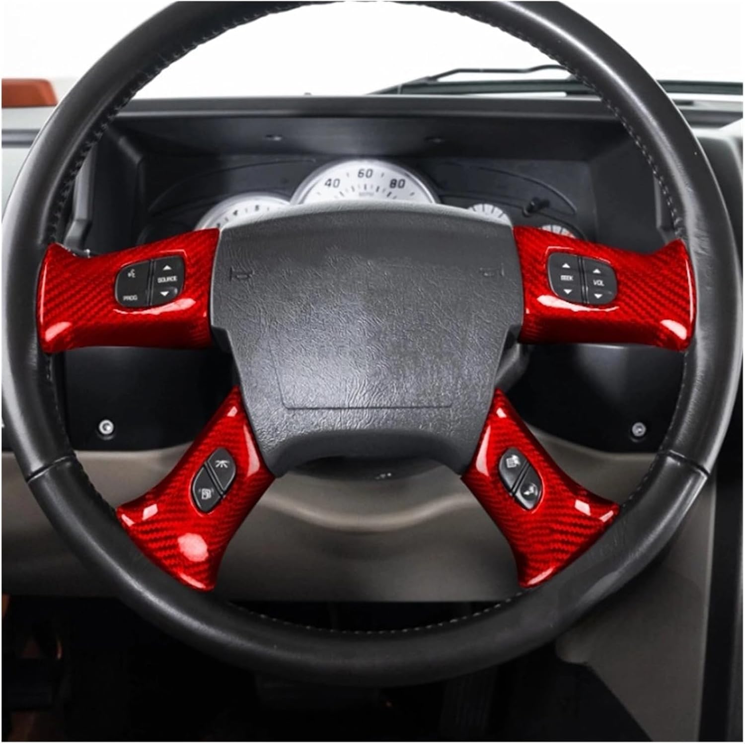 GMC Envoy 2002-2009用ステアリングホイールボタンカバー改造 リアルドライカーボンファイバー製 車内アクセサリー 装