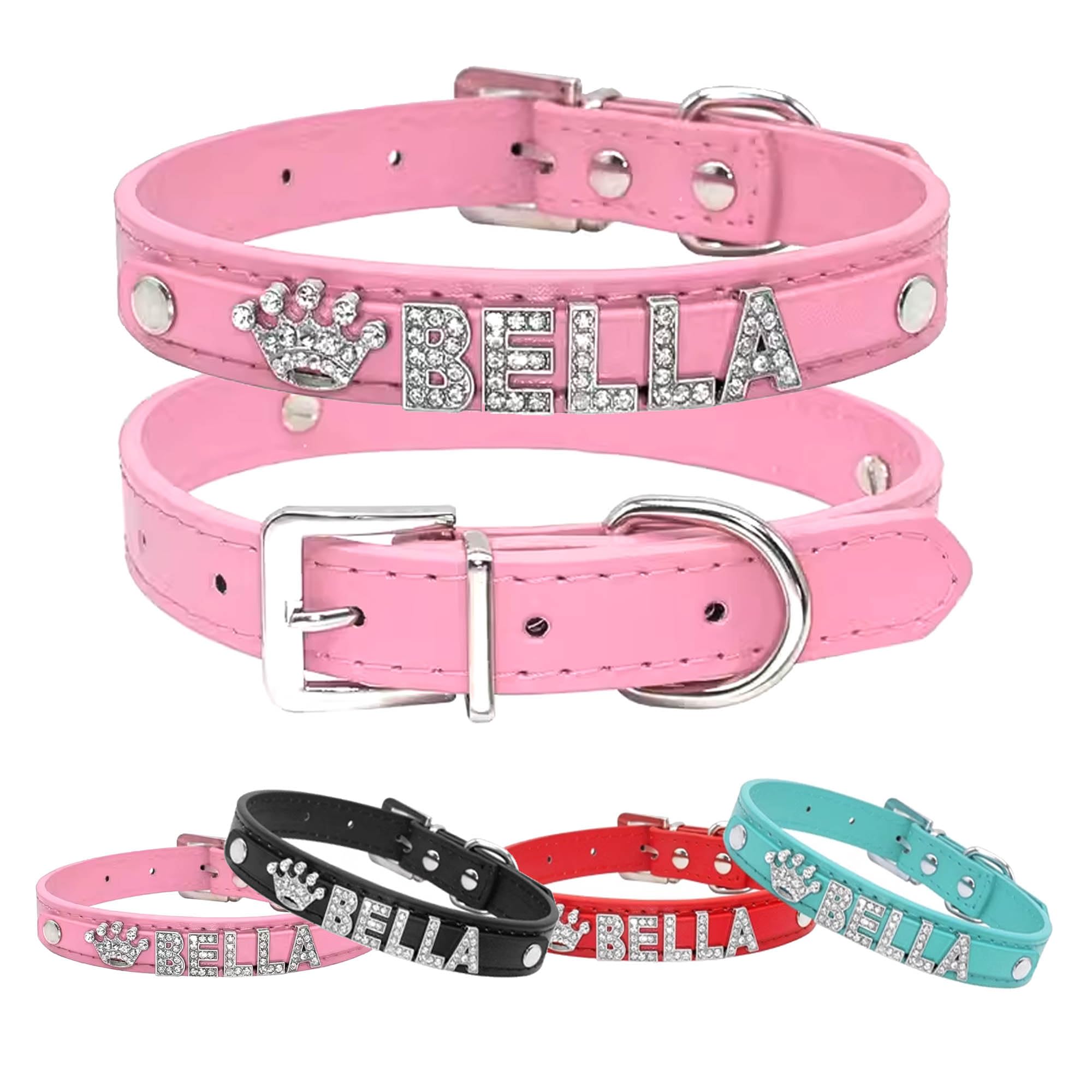 Personalised Dog Collar Small Dog Collars Puppy Collars with Name Adjustable Cat Collars Leather Dog Collar for Kitty Cat Puppy Small Medium Large Dogs(Pink,M)
