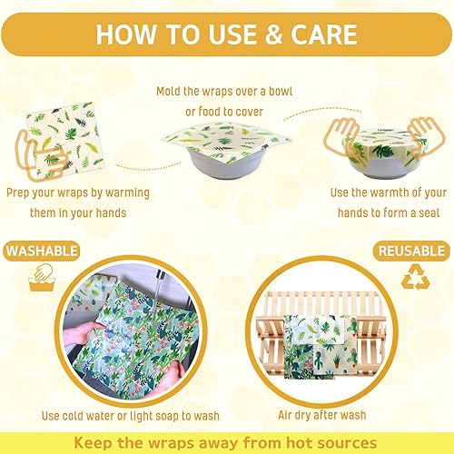 Miniatura 10 de Envoltura de cera de abeja reutilizable, paquete de 9 envolturas de cera de abejas para alimentos, envolturas ecológicas de cera de abeja, envoltura