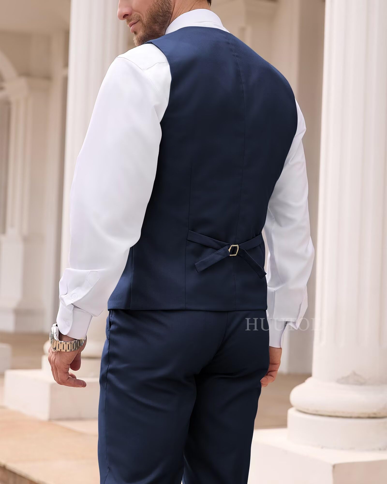 HUUTOE Traje de 3 piezas para hombre, ajustado, para boda, padrinos de boda, graduación, negocios, un botón, chaqueta, chaleco y pantalones, conjunto de esmoquin | Conjunto de chaleco y pantalones de 3 piezas para bodas, bailes, fiestas de negocios, ocasi