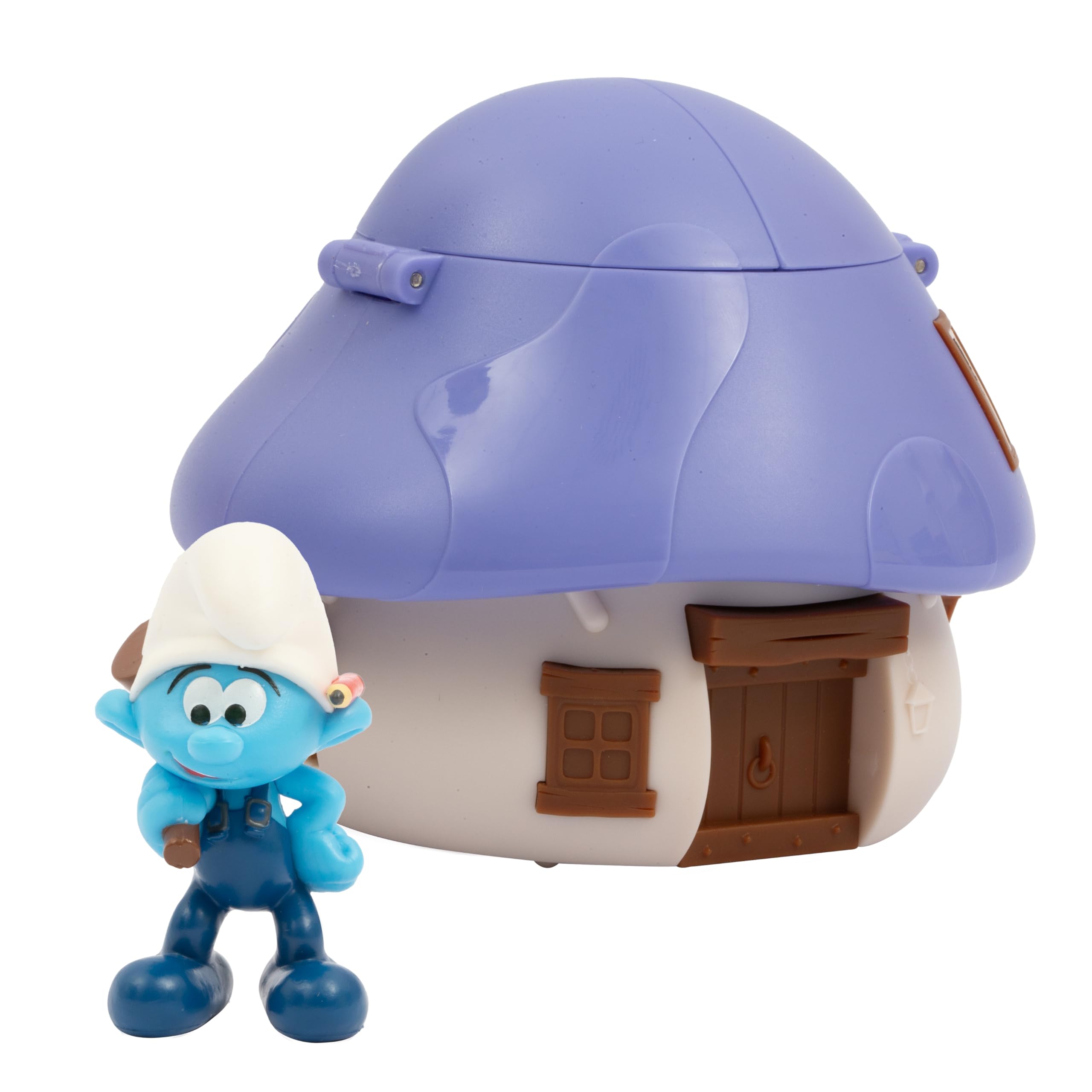 Giochi Preziosi Los Pitufos – Pitufo Inventor de 5,5 cm y su casa de los Pitufos con Techo Lila, Mecanismo Recargable y Efecto Sorpresa, para niños a Partir de 3 años
