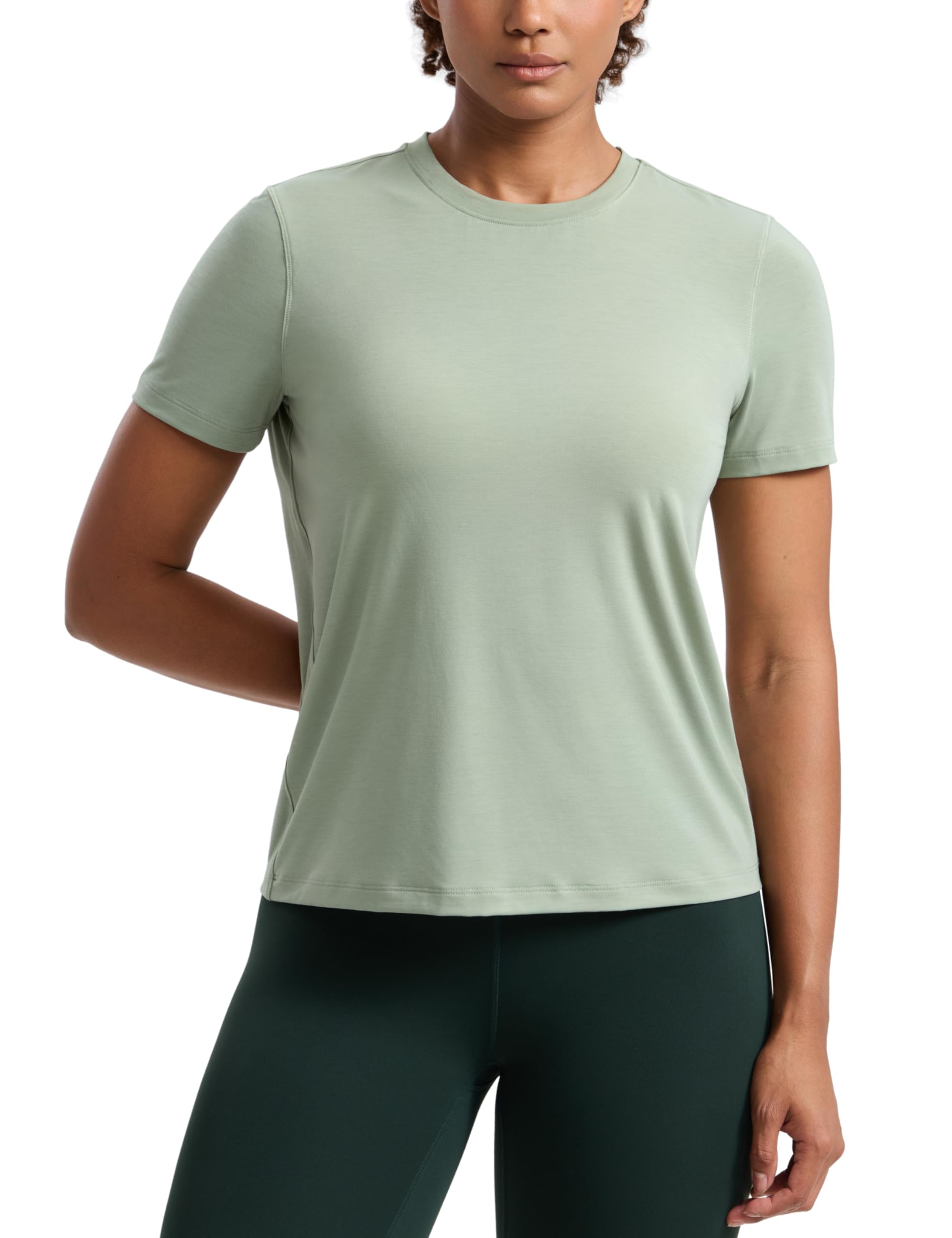 CRZ YOGA Quick Dry Workout Tops for Women Hip Length - Athletic Running Gym Yoga Short Sleeve Shirts Crewneck Basic Tees — view 6