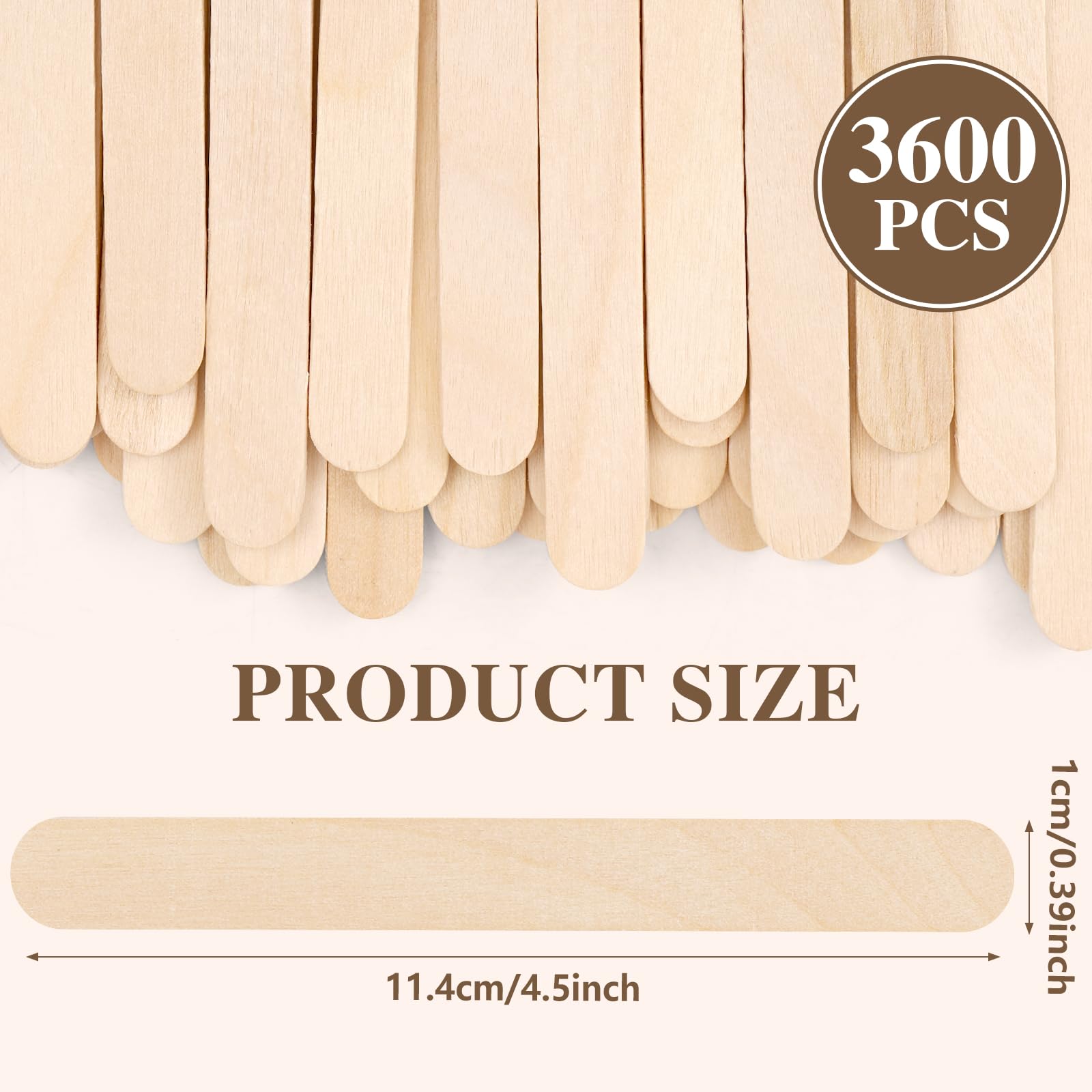 3600 palitos de madera para manualidades, palitos de helado de madera natural de 4.5 pulgadas de largo, palitos de paletas para manualidades, alimentos, depilación y suministros de depilación
