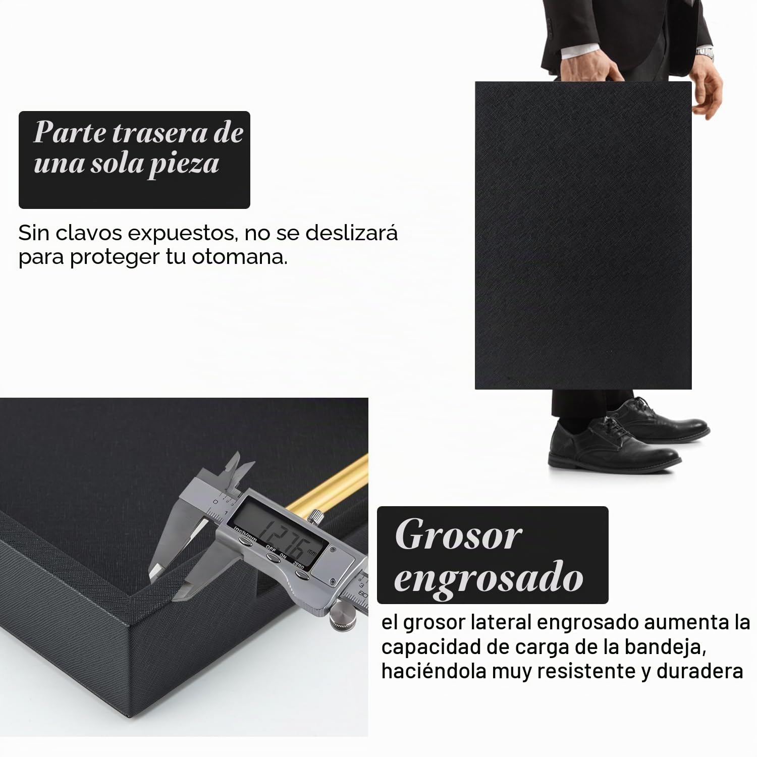 Bandeja Rectangular Negra con Asas Doradas para Fiesta, Bandeja Decorativa de Madera Grande para otomana, Bandeja de Mesa de café de Piel sintética