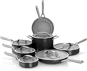 Ninja Ceramic Pro 14-Piece Cookware Set, Non-Stick Pots & Pans Set with Glass Lids, Nontoxic, PTFE Free, Ceramic Coated, Oven Safe, All Stovetops & Induction Compatible, Black, CW39014BK