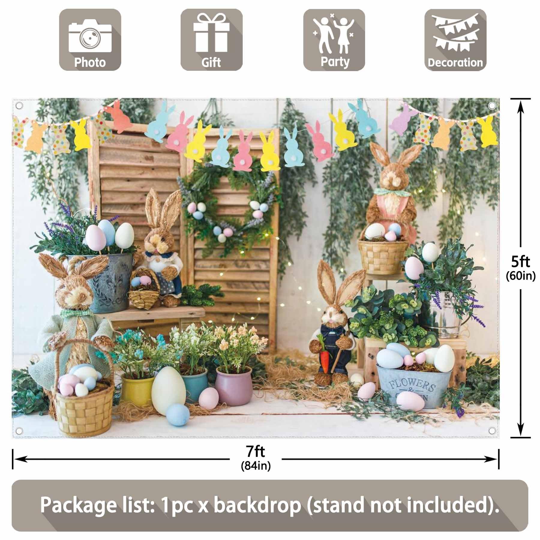 7x5ft Easter Backdrop - Bunny Rabbit Egg Hunt Photography Background For Spring Parties