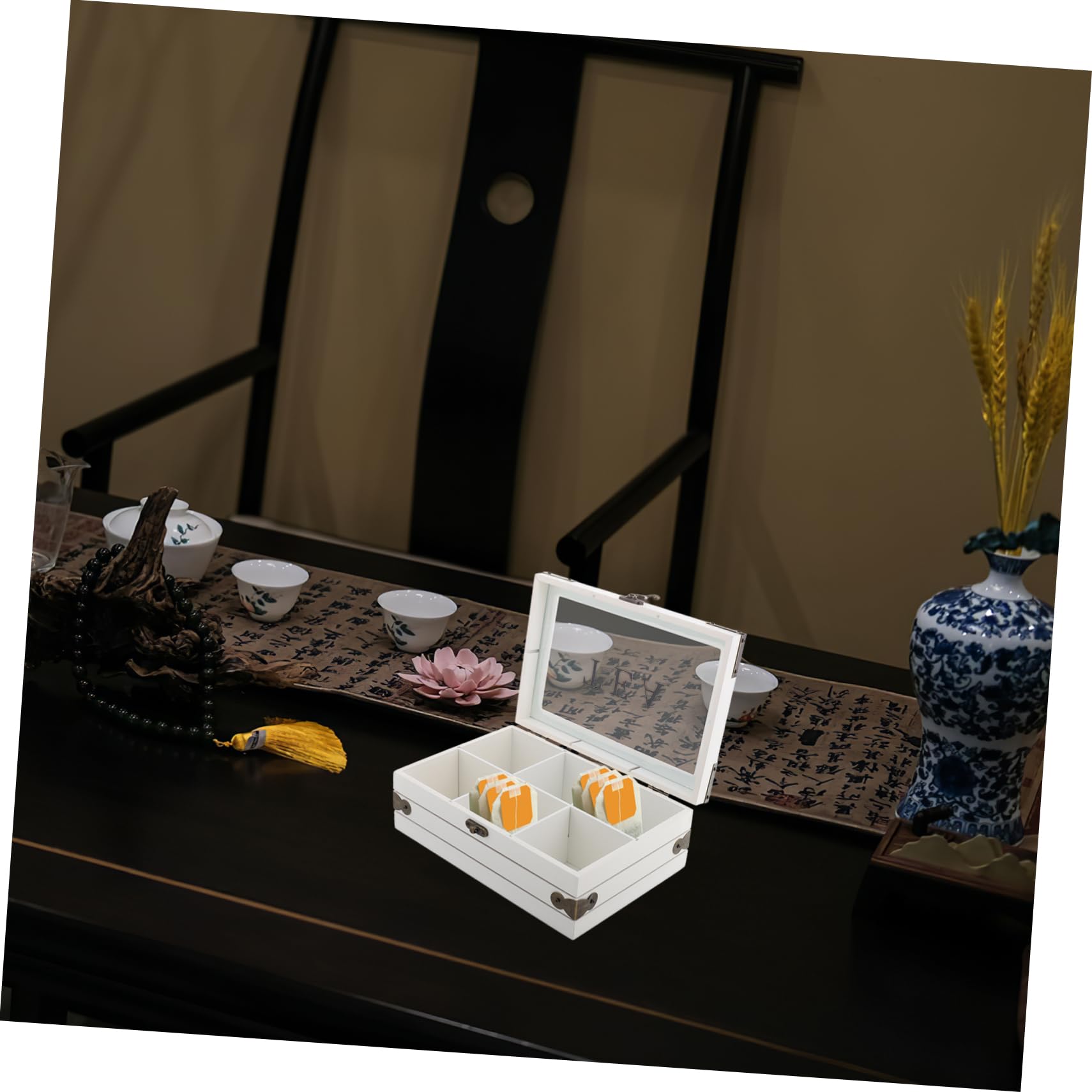 SOLUSTRE Vintage Teebeutel Praktische Organizer Aufbewahrungsbox mit 6 Fächern im Klassischen Retro Stil und Deckel für Teeaufbewahrung für Zuhause