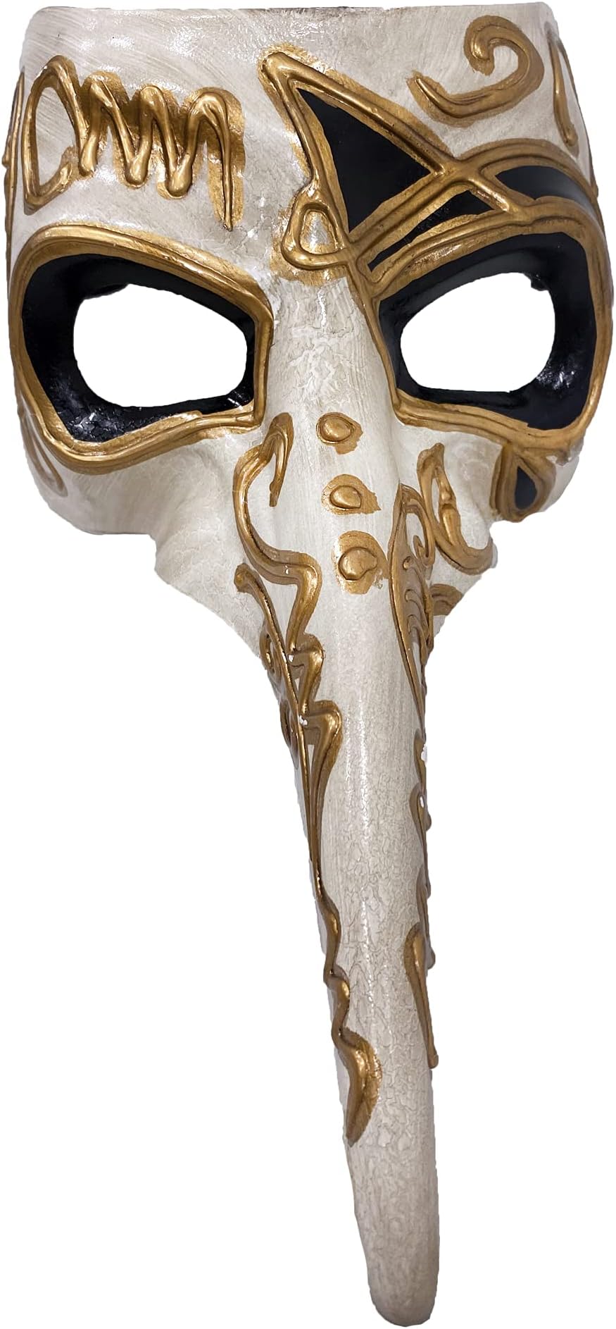 Loftus International Plague Doctor Venetian Long Nose Mask, White W Gold & Black Accents, 9" Long Novelty Item