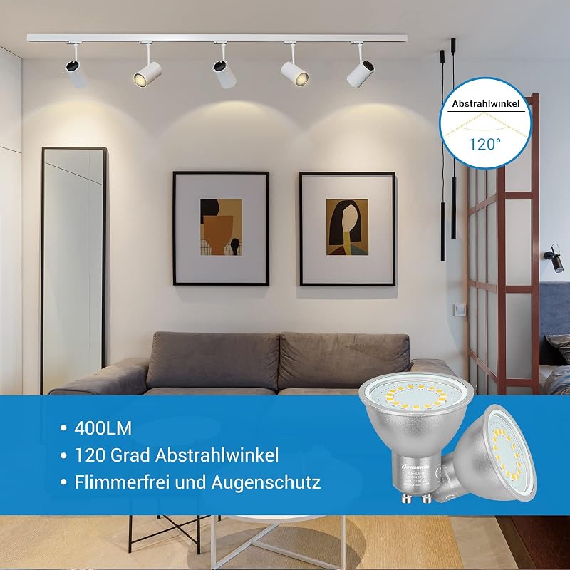 DEWENWILS GU10 LED Izzó, Meleg Fehér 2700K, Fényerőszabályozható, 5W 350LM, 50W Halogén Helyettesítő, 120° Szórási Szög, 6 db Csomag