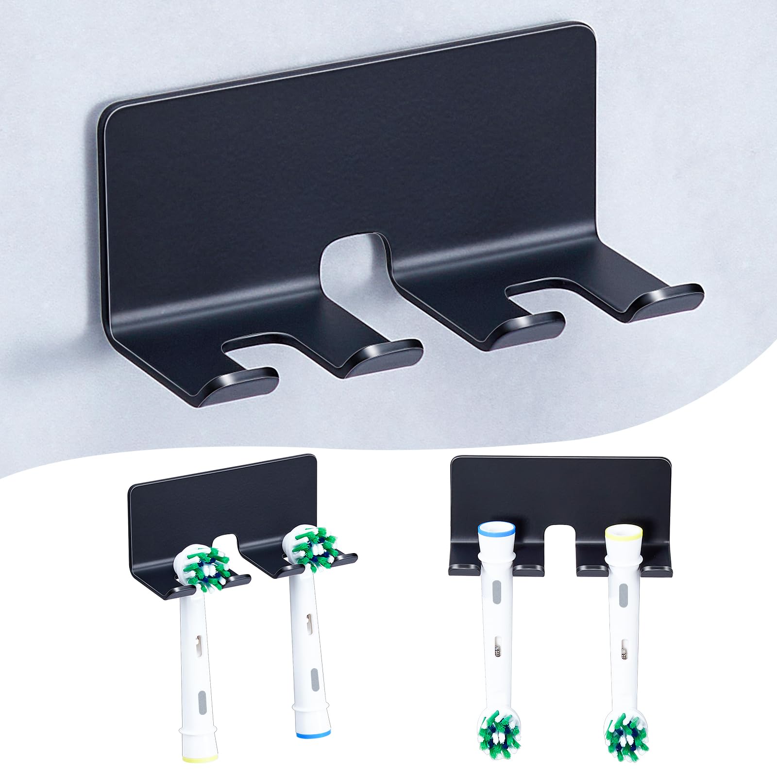 GGQ Zahnbürstenhalter Elektrische Zahnbürste - Zahnbürstenhalter Wand Ohne Bohren, Aufsteckbürsten Halter, Elektrische Zahnbürste Halterung, Selbstklebend Zahnbürstenkopf Halter (Schwarz, Klein)