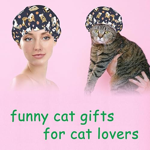 Miniatura 2 de Gorro de ducha con diseño de pata de gato para mujer, gorro de ducha reutilizable e impermeable, doble capa con forro de Peva y banda elástica para