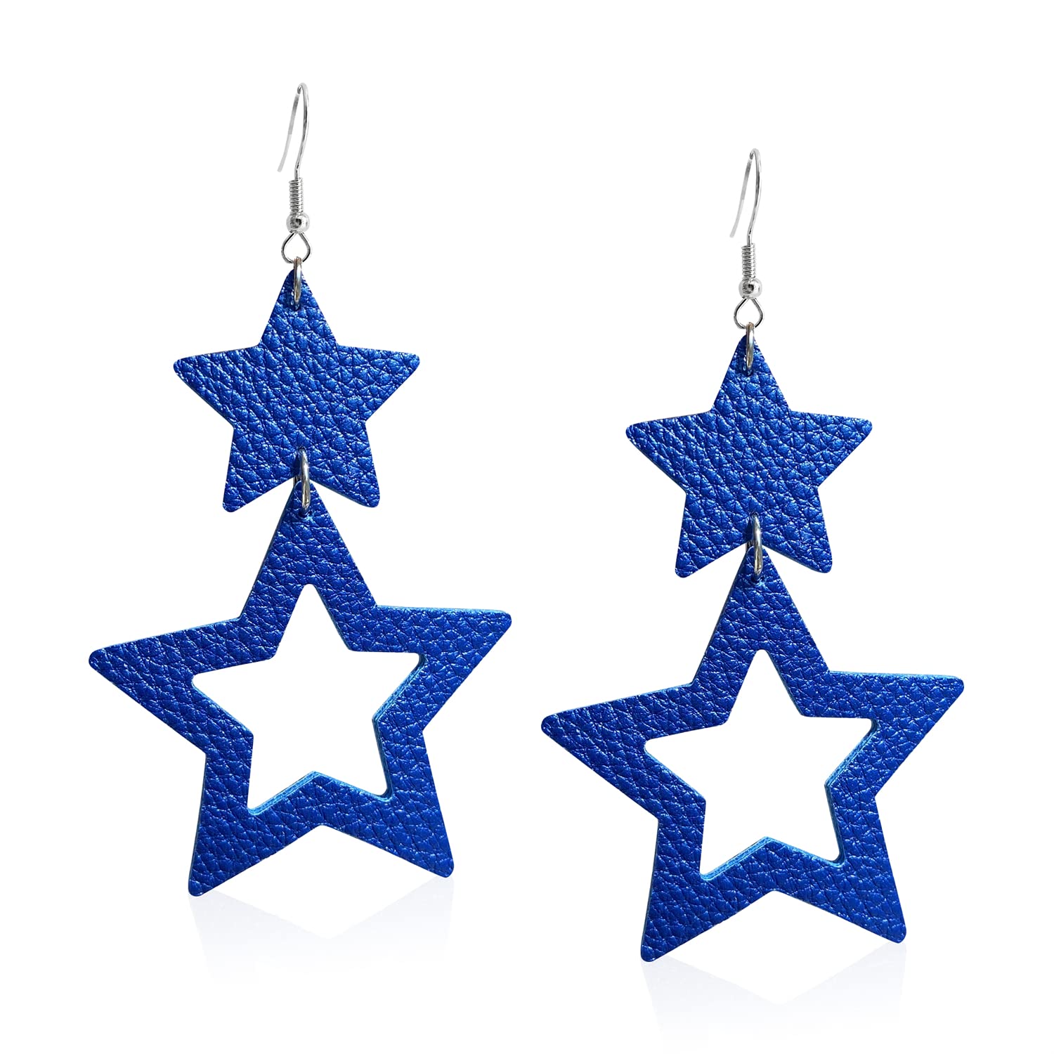 KVANU Unique Handmade Boho Leather Star Dangle Drop Earrings Creative Personalized Long Large Double Hollow Star Earrings for Women Summer Holiday