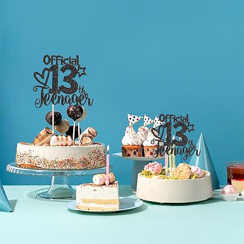 Miniatura 5 de Rsstarxi 1 paquete de 13 decoraciones oficiales para tartas de adolescentes con purpurina negra para decoración de pastel de cumpleaños de 13 años,