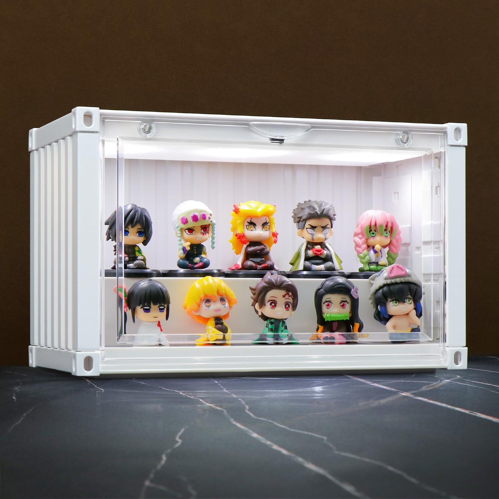 Naconmlet Clear Display Case for Miniature Figures and Funko Pop - LED-Lit, Dustproof,Stackable Small Showcase Display Cases for Collectibles Mini Toys (White, 9