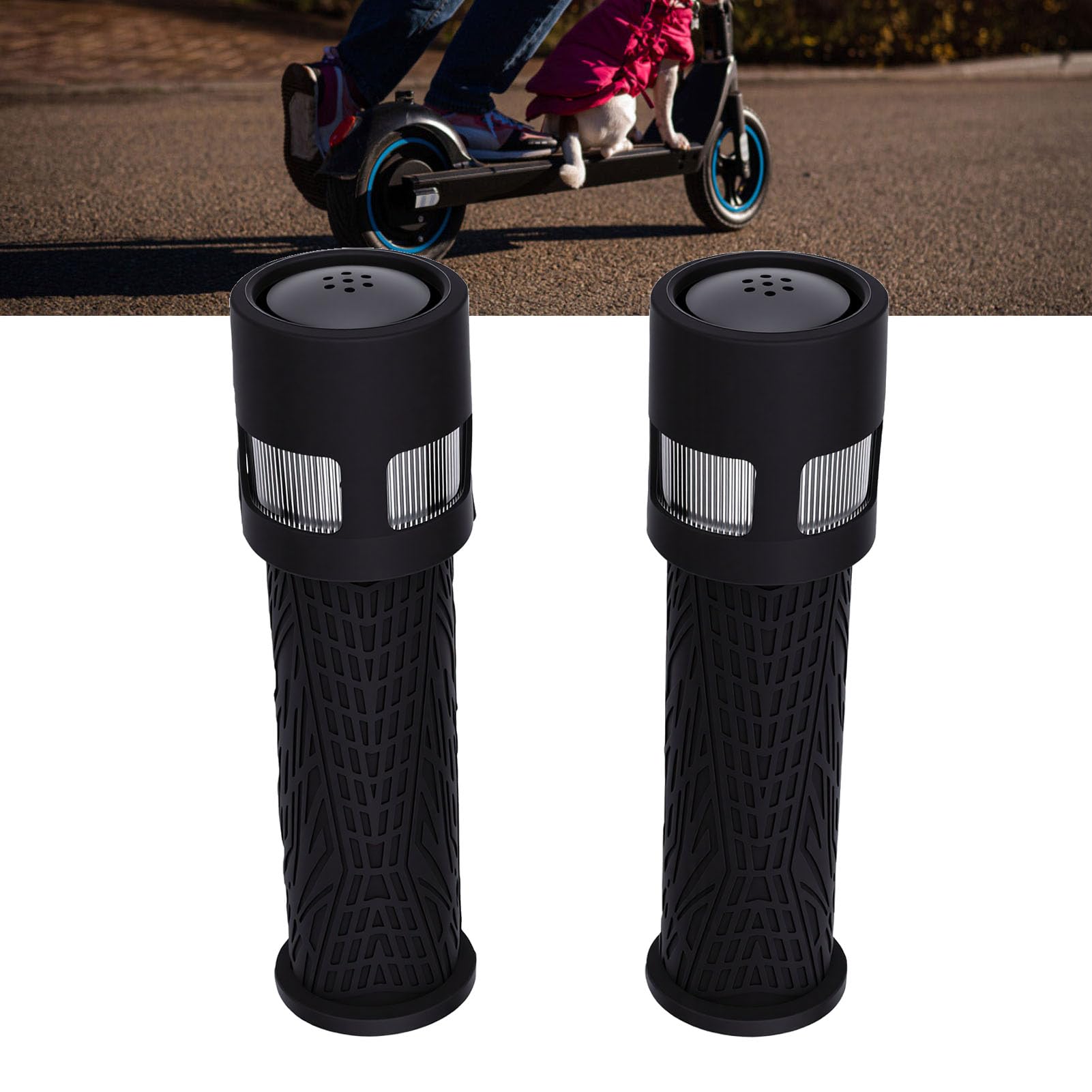 Poignees de Guidon avec Eclairage LED, Clignotants Rechargeables Type C et Avertisseur Sonore, Autonomie 8 a 15 Heures, for Velo Tout Terrain et Trottinette Electrique