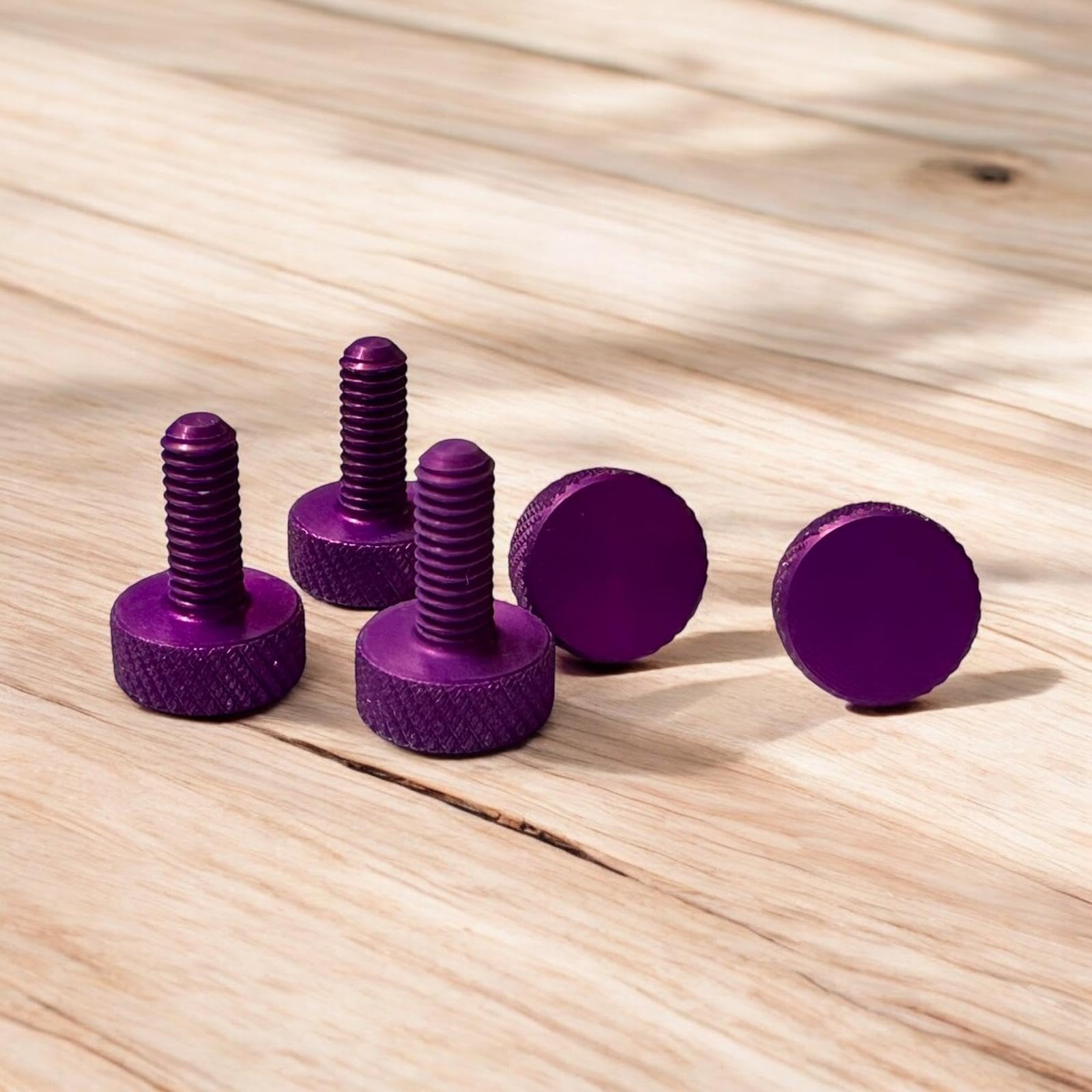 PrecisionGeek M4 x 10mm Purple Anodised Aluminium Flat Knurled Thumb Screws - Set of 5 Hand Grip Bolts for PC Electronics, DIY Projects - Image 2