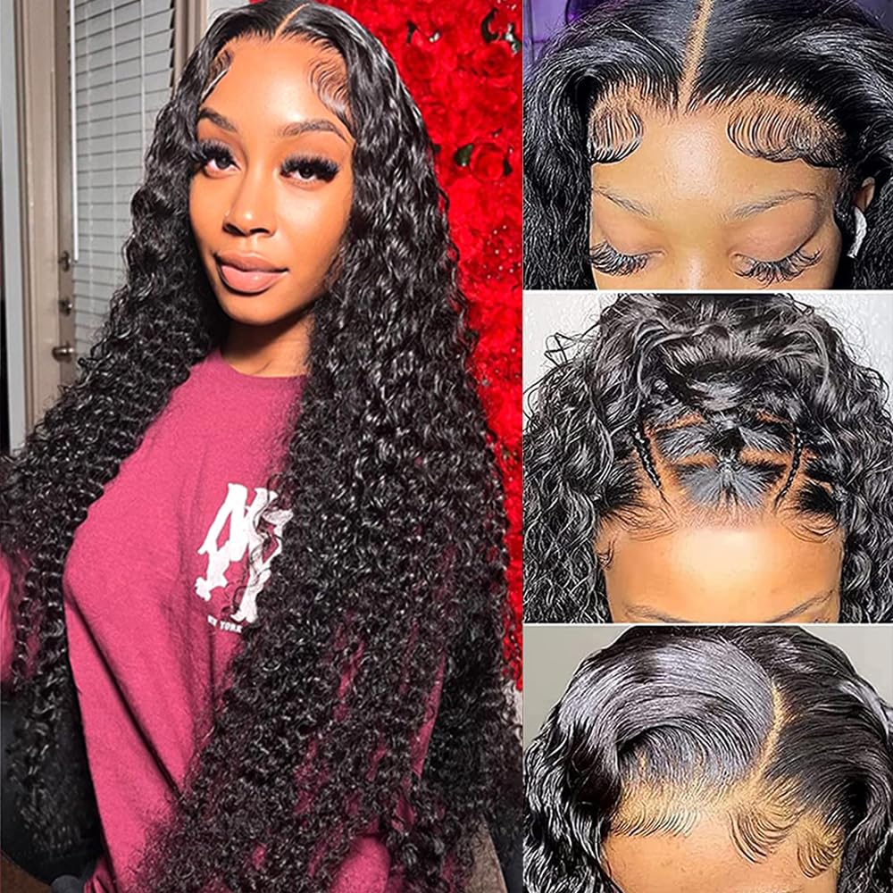 12A 13x6 Deep Wave Lace Front Wigs Human Hair 220% Density 13x6 HD Transparent Frontal Wigs Human Hair for Women Deep Curly Glueless Wigs Human Hair Pre Plucked with Baby Hair Natural Black 26 Inch 26 Inch 13x6deep wig human hair