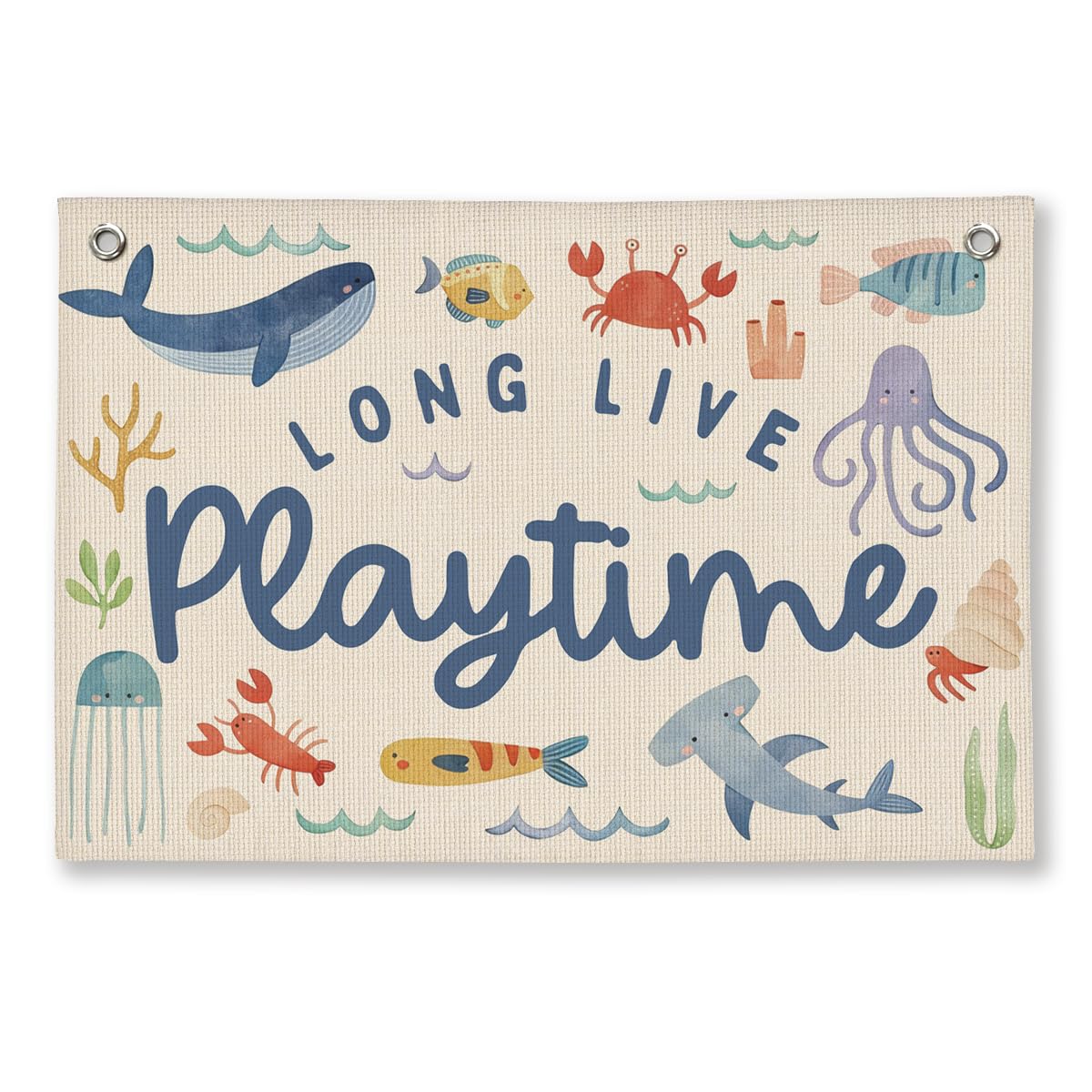 Playroom Wall Decor, Ocean Nursery Kids Toddler Boy Playroom Decor Hanging Linen Banner,Play Room Wall Decorations for Kids Boys Nursery, 20x30 Inch