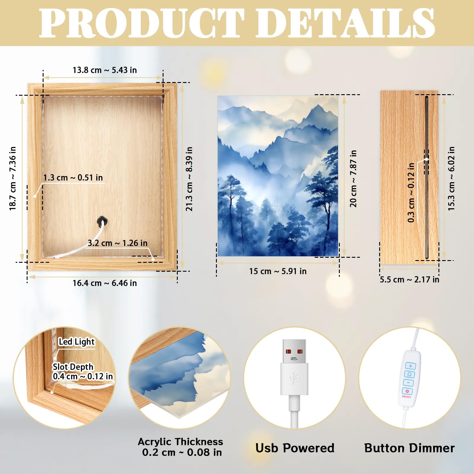 Light Up Painting, Watercolor Forest Wall Art Picture Light Graffiti Forest Light Up Desktop Art Frame, 10 Brightness, USB Powered, 3 Lighting Modes, Anxiety Relief Decor Gift for Bedroom Home