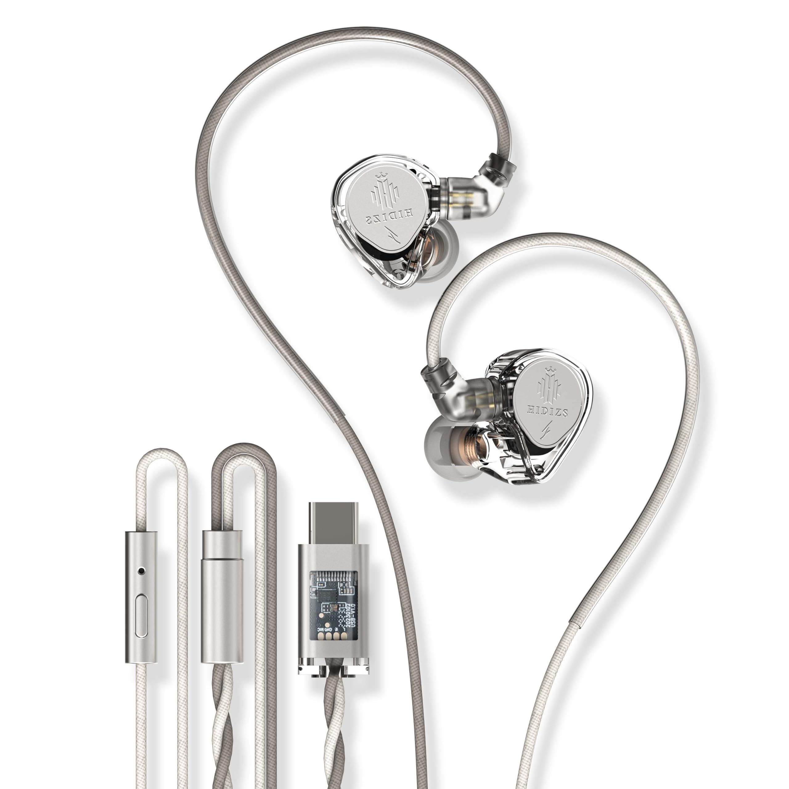 Hidizs ST2 Pro USB-C Earphones Wired, Dual Magnetic Circuit 10mm Dynamique Drivers in Ear Monitor, ESS ES9218AC Pro DAC Chip, HD Mic, in-Line Control, Tpye-C Headphones DSP, OFC Cable, Transparent Product Image 1