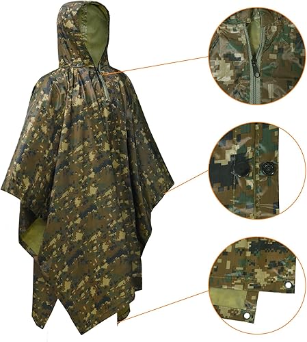 Miniatura 8 de LOOGU Poncho de lluvia impermeable con capucha, abrigo de lluvia multiusos de camuflaje para caza, camping, senderismo