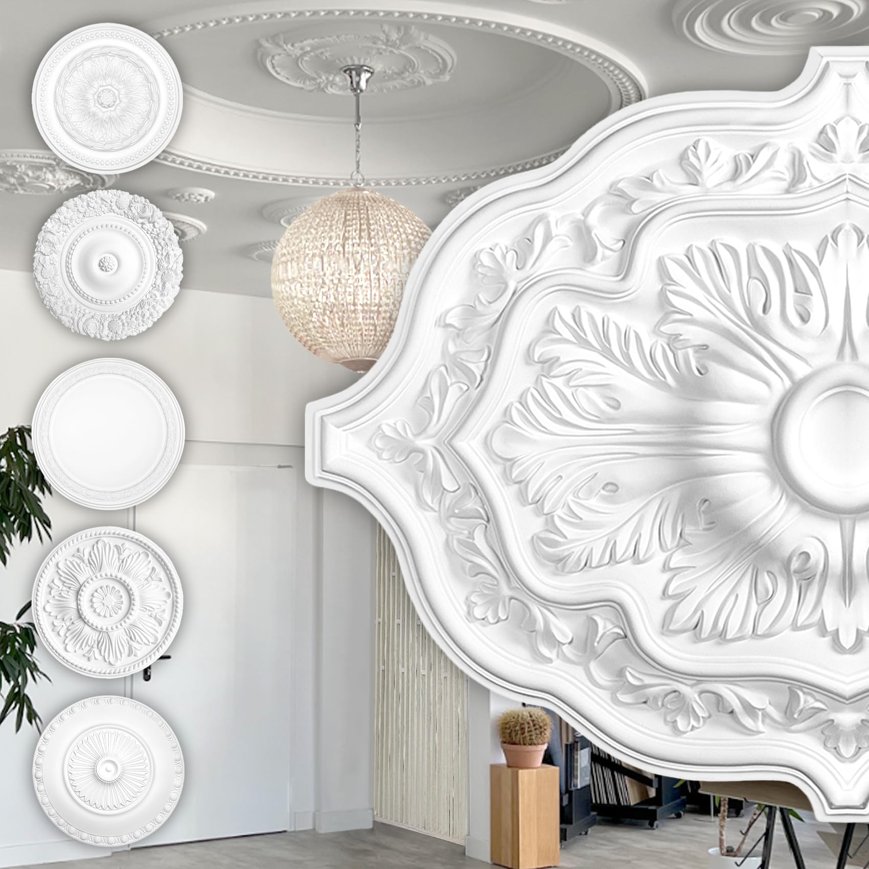 Rosette Stucco - Rosette de plafond en mousse dure de PU, robuste