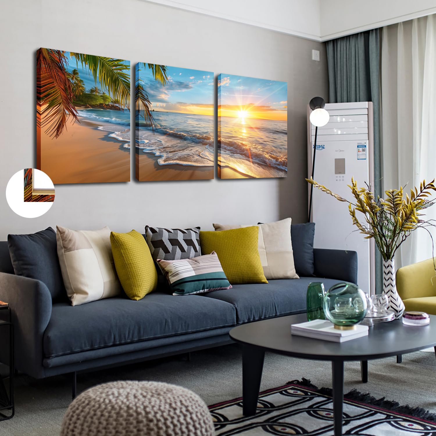 Beach Decor Canvas Wall Art – 3 Panel Sea Wave Palm Landscape Sunset Canvas  Print Home Office Decorations for Living Room Seascape Modern Artwork Ocean  Framed Painting Pictures for Bedroom 12”x16” – BigaMart, image size:1500x1500