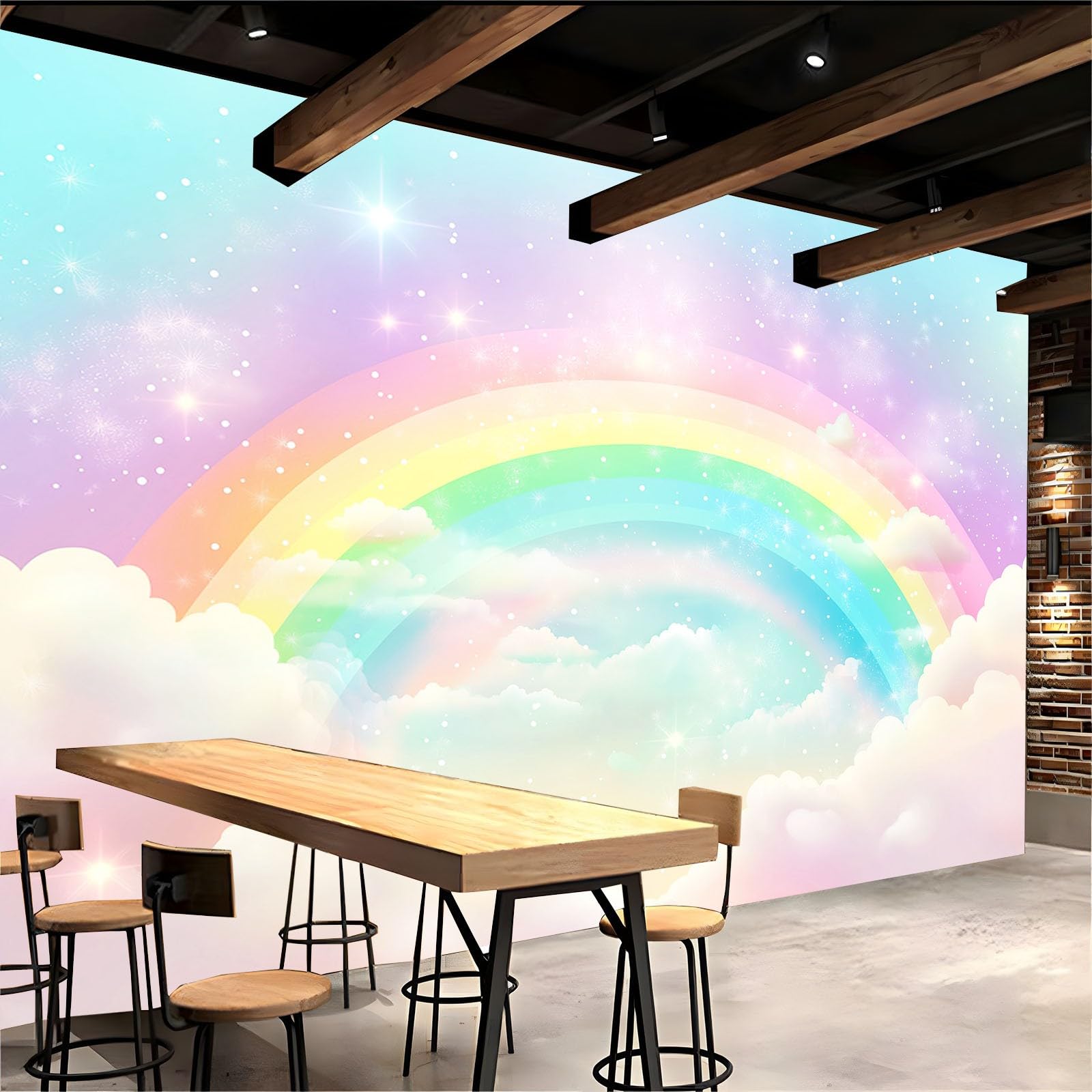 Generico Fotomurale 3D Carta Da Parati Stelle Delle Nuvole Arcobaleno 500x280 cm Carta Da Parati Camera Letto Moderna Fotomurali Murales Poster Gigante Moda Decorazione Da Muro