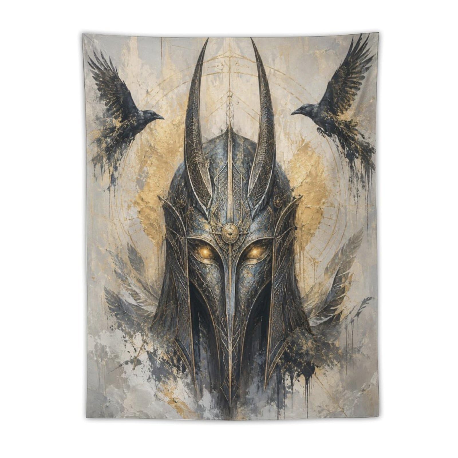 W7C8U2X3 Viking Helmet Twin Ravens Wall Tapestry, Oil Painting, Entryway