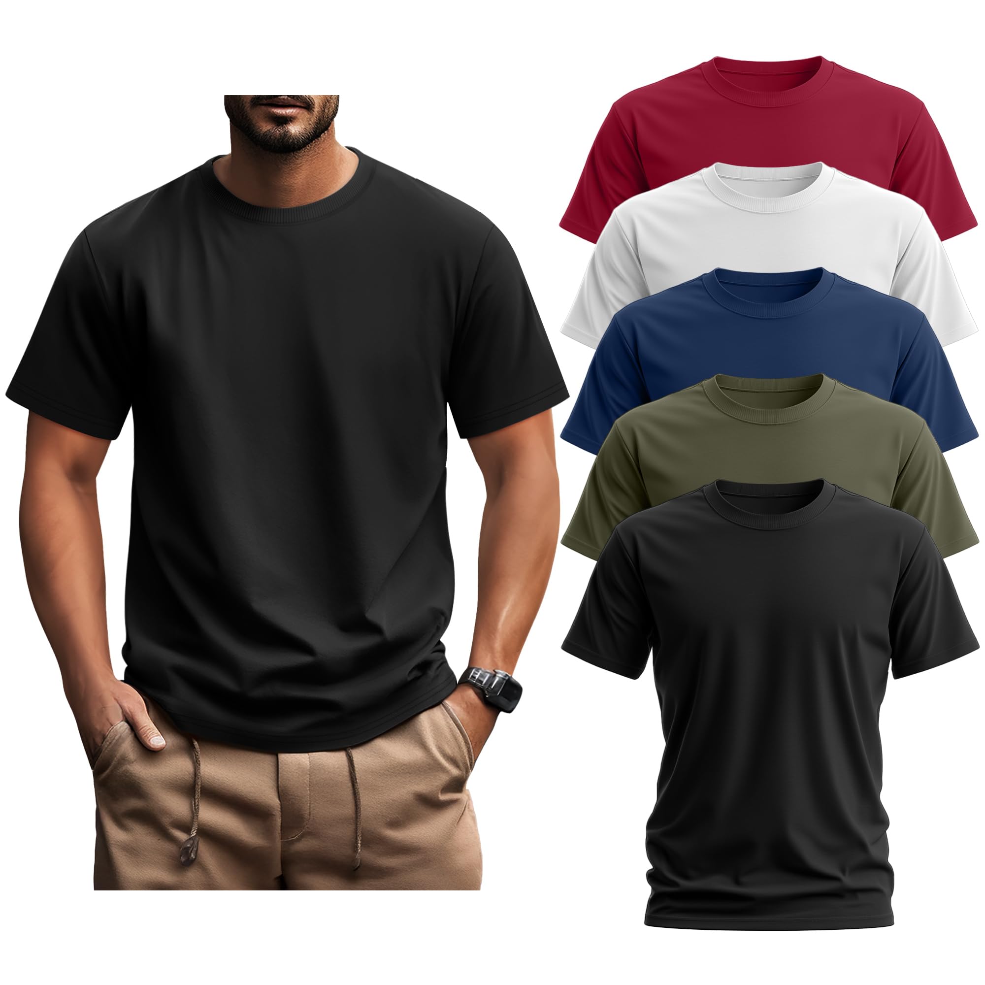 Ficerd Pack de 5 Camisetas Hombre Tallas Grandes Manga Corta Algodón Verano Corte Holgado Cómodas Básicas para Uso Diario