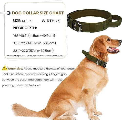 Miniatura 3 de VICYUNS Collar de perro con asa para razas pequeñas, medianas y grandes, cuello reflectante Rottweiler con dos parches (verde guardabosques, L)
