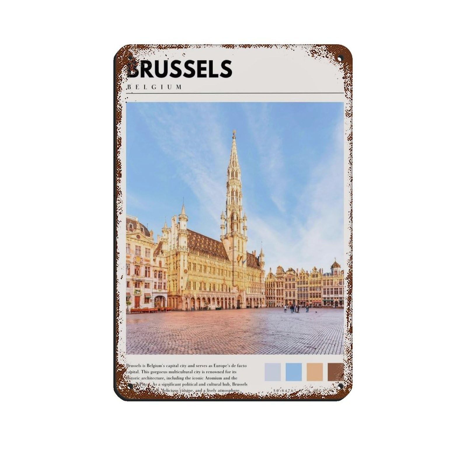 Brussels Belgium Art Brussels Poster Retro Poster Metal Tin Sign Chic Art Retro Iron Painting Bar People Cave Cafe Family Garage Poster Wall Decoration 8x12inch(20x30cm)