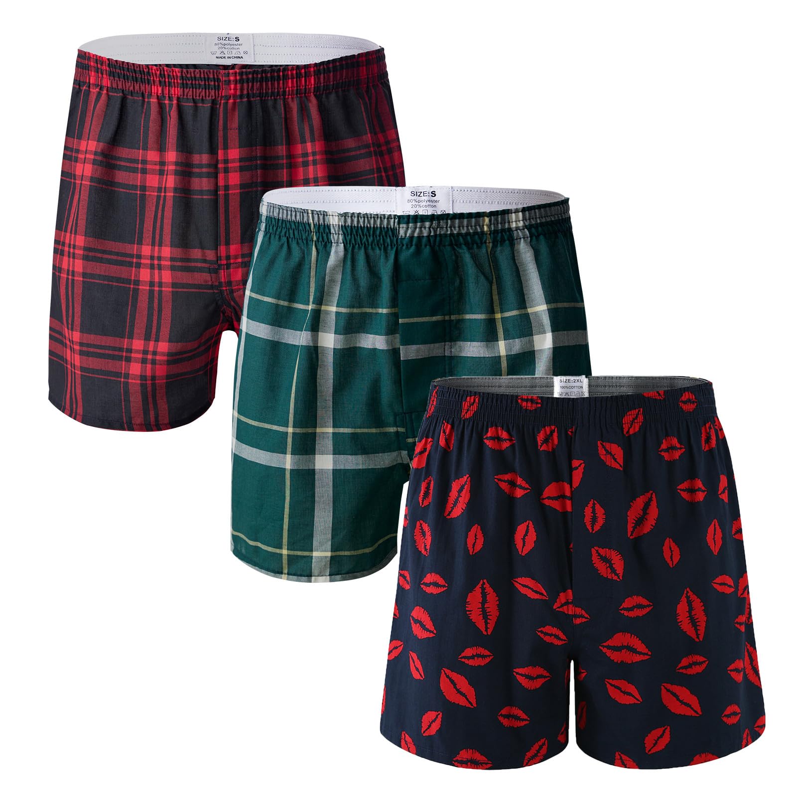 DORSU Boxers for Men Pack Woven Relaxed Fit Big Tartan Moisture Wicking Assorted Color Value Multipacks