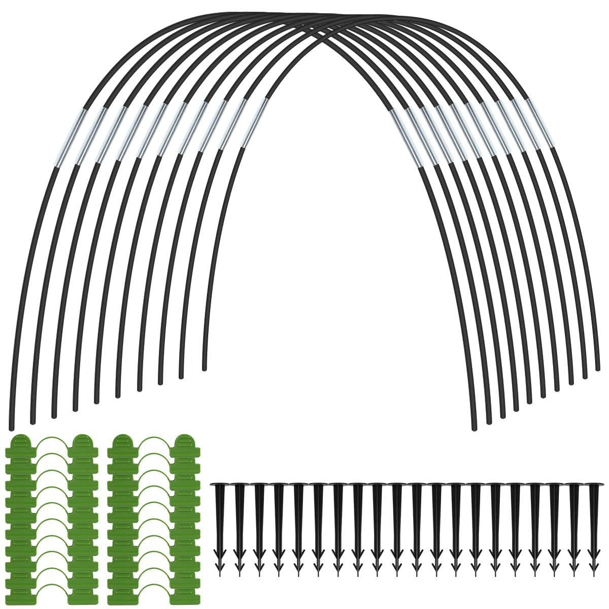 Gatphy 90Pcs Greenhouse Hoops for Raised Beds, Garden Hoops Grow Tunnel Detachable Fiberglass Greenhouse Tunnel Arches Garden Plant Protection Hoops with 20 Clips and 20 Nails for Netting Fabric