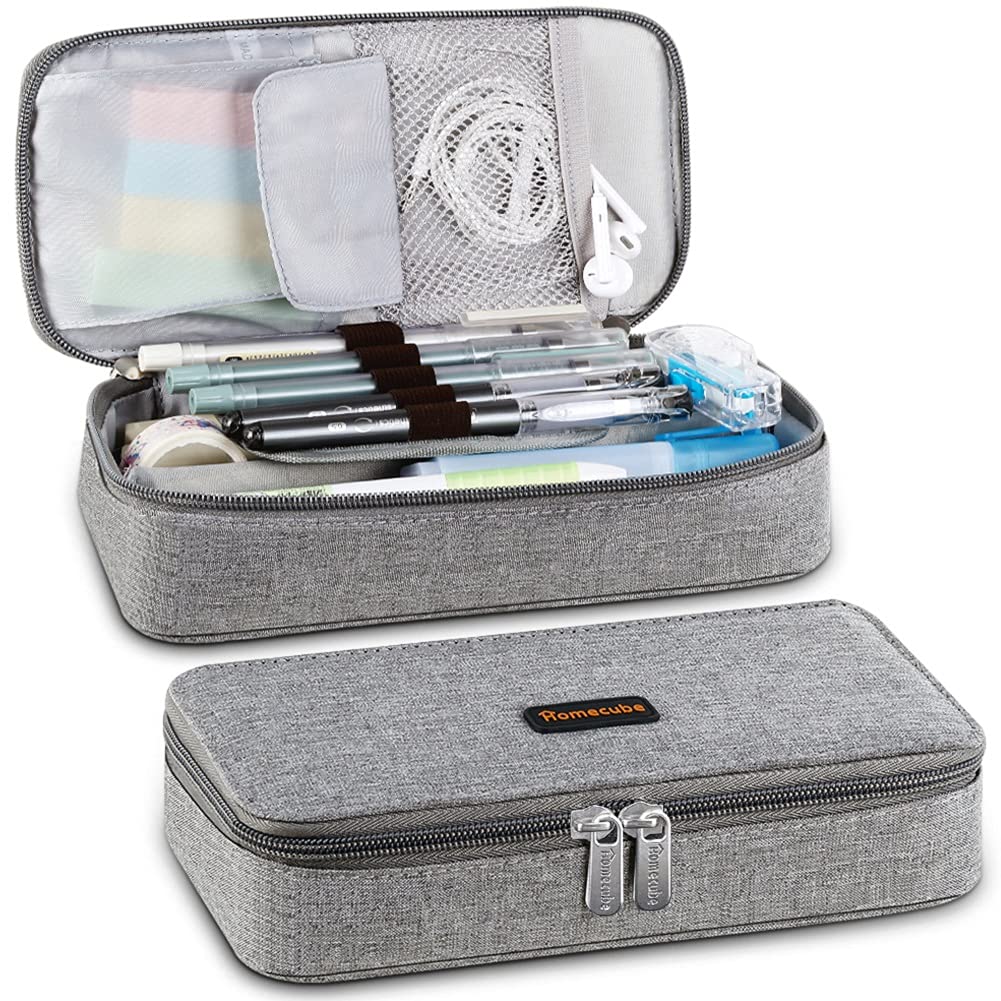 Homecube Pencil Case Capacious Pen Pencil Holder Box Makeup Pens Pouch Oxford Cloth Bag Large Storage Stationery Organizer with Zipper for School & Office - Gray