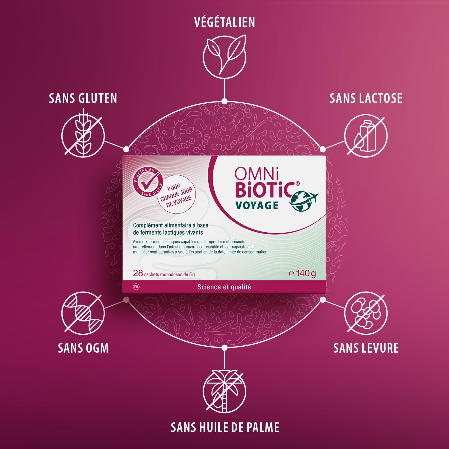 OMNi-BiOTiC VOYAGE | Probiotique vacances & déplacements | Pour toute la famille | 10 souches bactériennes | 5 milliards d’UFC par dose journalière | 28 sachets | En poudre