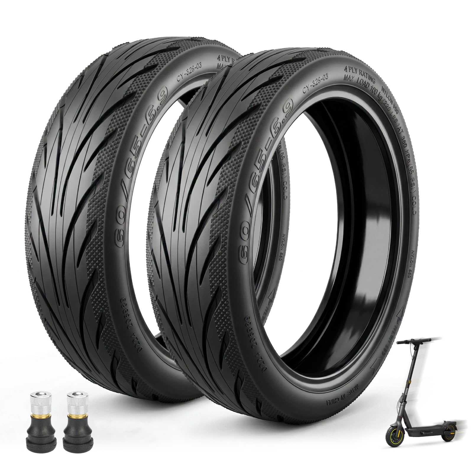 Lot de 2 pneus auto-réparateurs 60/65-6,9" pour scooter électrique Ninebot Max G2 G65 - 10" - Pneu de rechange sans chambre à air avec colle avant/arrière