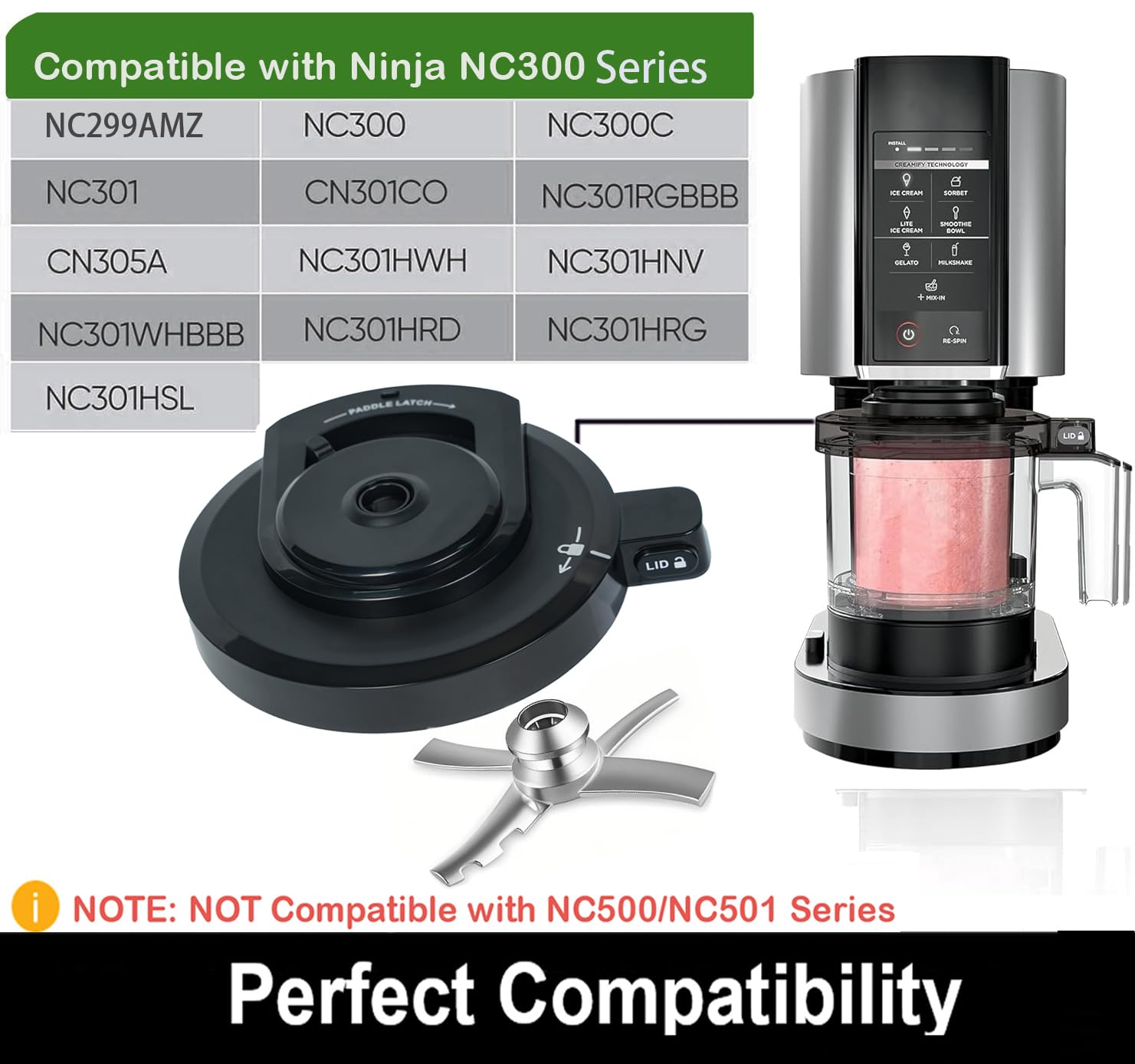 Couvercle Extérieur De Bol Pour Machine Ninja Creami NC301/NC300/NC299AMZ, Réutilisable, Sans BPA, Incassable, Ajustement