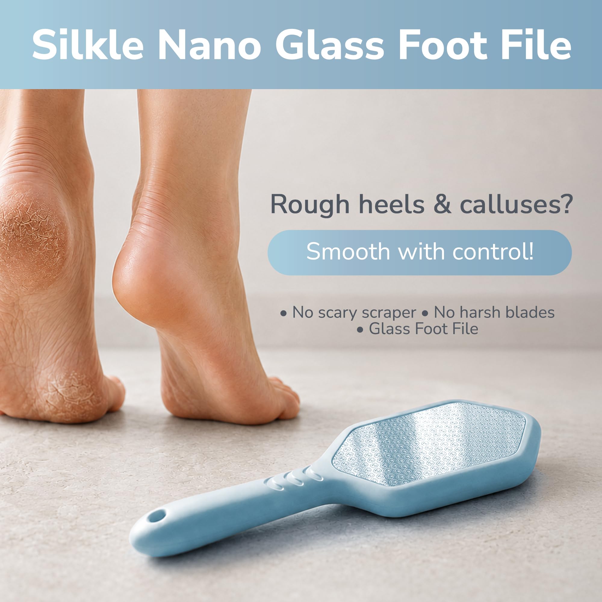 SILKLE Silikon Fuß Hornhautentferner - Nano-Glas-Fußfeile für abgestorbene Haut und rissige Fersen - Hornhautentferner für Füße & harte Haut - Ergonomischer Fußschrubber & Peeling für weiche, glatte